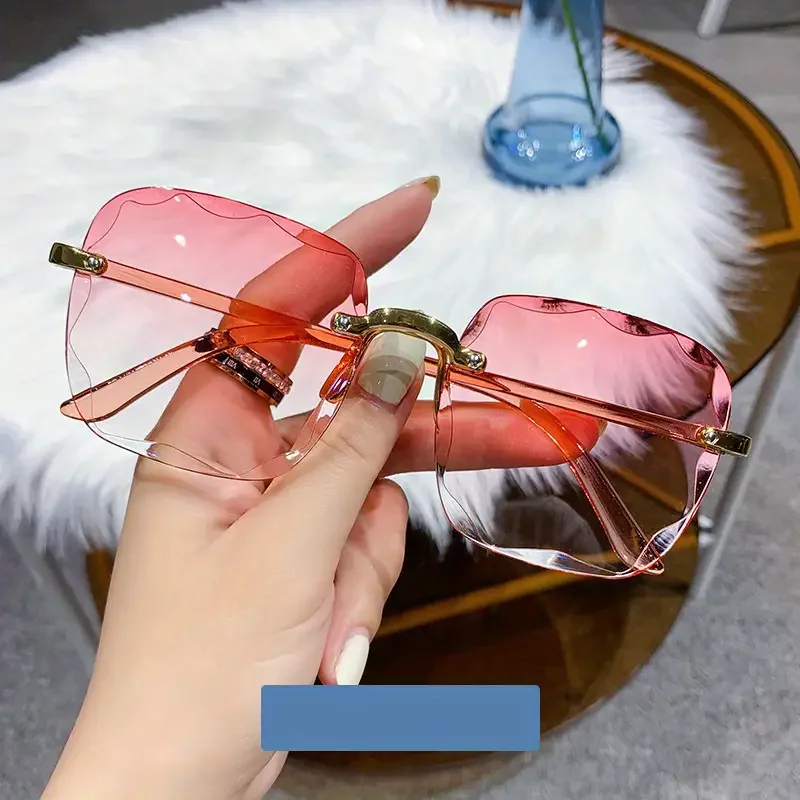 Square Rimless Sunglasses Women Luxury Brand Designer Summer Red Glasses Fashion Sun glasses For Men UV400 Shades Oculos - Image 3