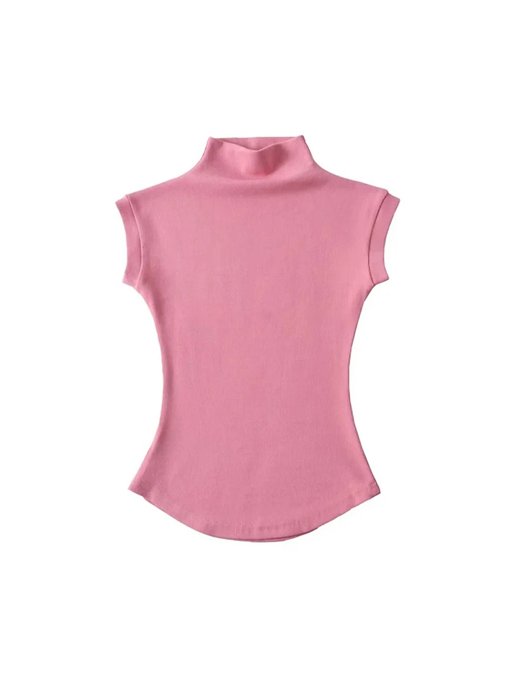 Women Summer Sexy Turtleneck Sleeveless T-Shirts Tops Solid Slim Fit Pullovers Causal Tees Shirts Female Streetwear Basics Tees - Image 5