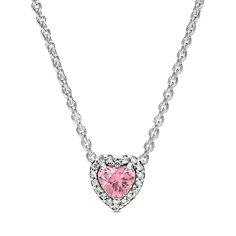 Colorful Heart Shaped Pendants Necklace Original 925 Sterling Silver Elevated Heart Necklace Lover's Holiday Fine Jewelry Gift - Image 3