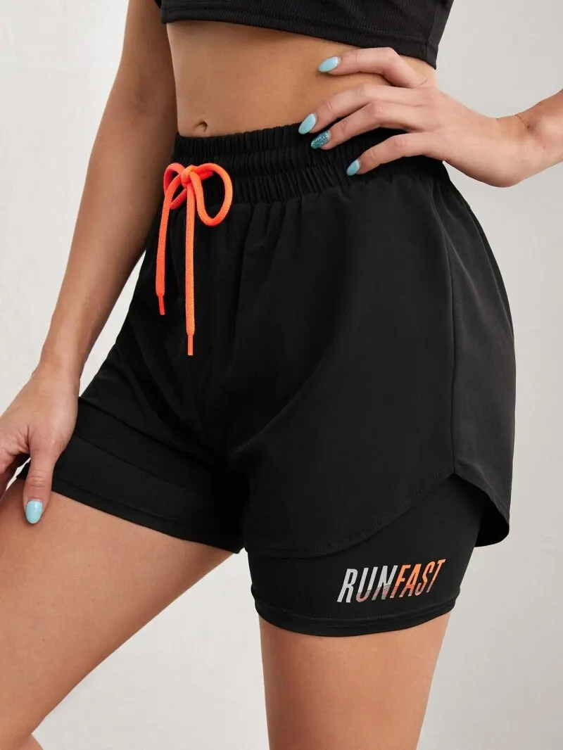 Women's High Rise Yoga Shorts With Elastic Proximity Control Running Shorts, Fake Two Pieces Pants - Image 4
