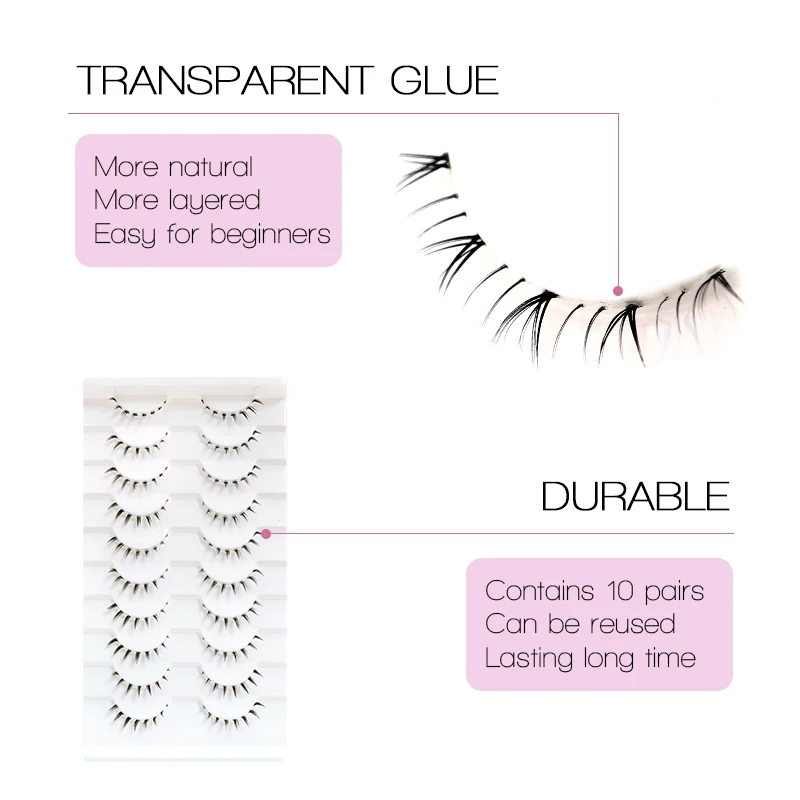 10Pairs Bottom Eyelashes Manga Lower Lashes Clear Band Wispy Small Flame Under Eye Lashes Korean Makeup Cosplay Tools - Image 3