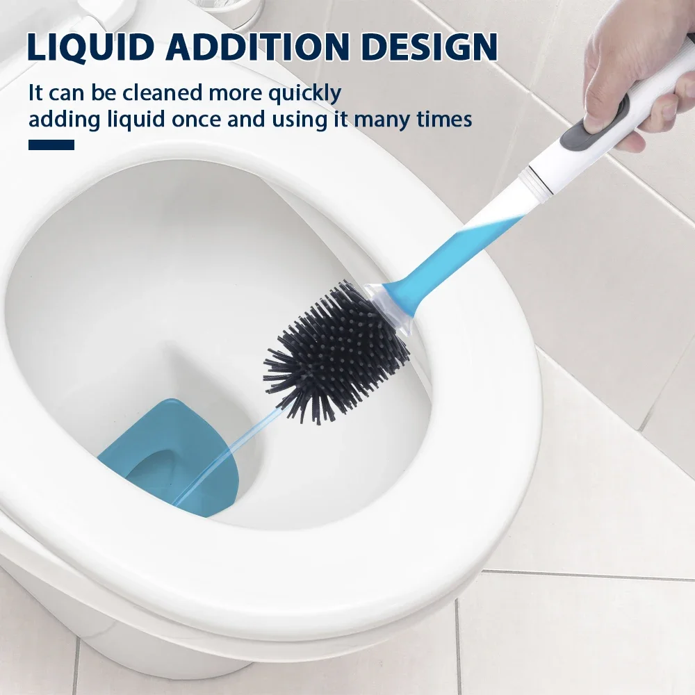Water Spray Silicone Toilet Brush 40cm Long Handle Refillable Silicone TPR Brush With Wall-Mounted Bathroom Cleaning Accessories - Image 3