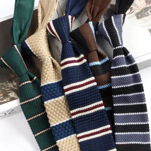 Striped Knitted Neckties For Men Narrow Retro Knitting Neck Tie Korean Style Casual Cravat Shirts Accessories Suit Neckwear