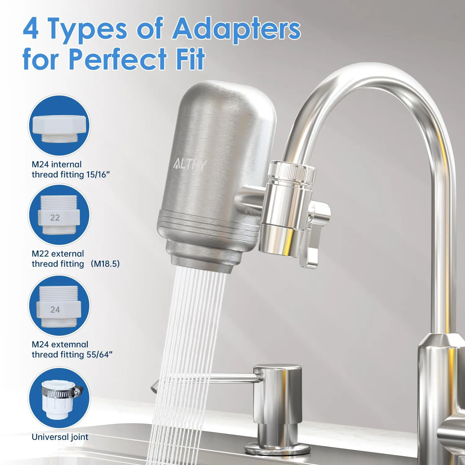 ALTHY Stainless Steel Faucet Tap Water Filter Purifier System, NSF Certified Reduces Lead, Chlorine & Bad Taste Kitchen - Image 5
