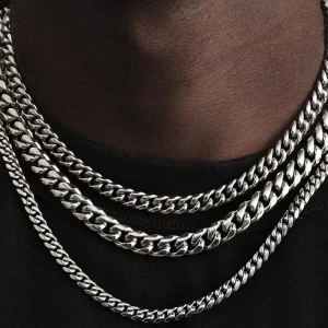 Basic Punk Stainless Steel 3,5,7mm Curb Cuban Necklaces For Men Women Black Gold Color Link Chain Chokers Solid Metal Jewelry