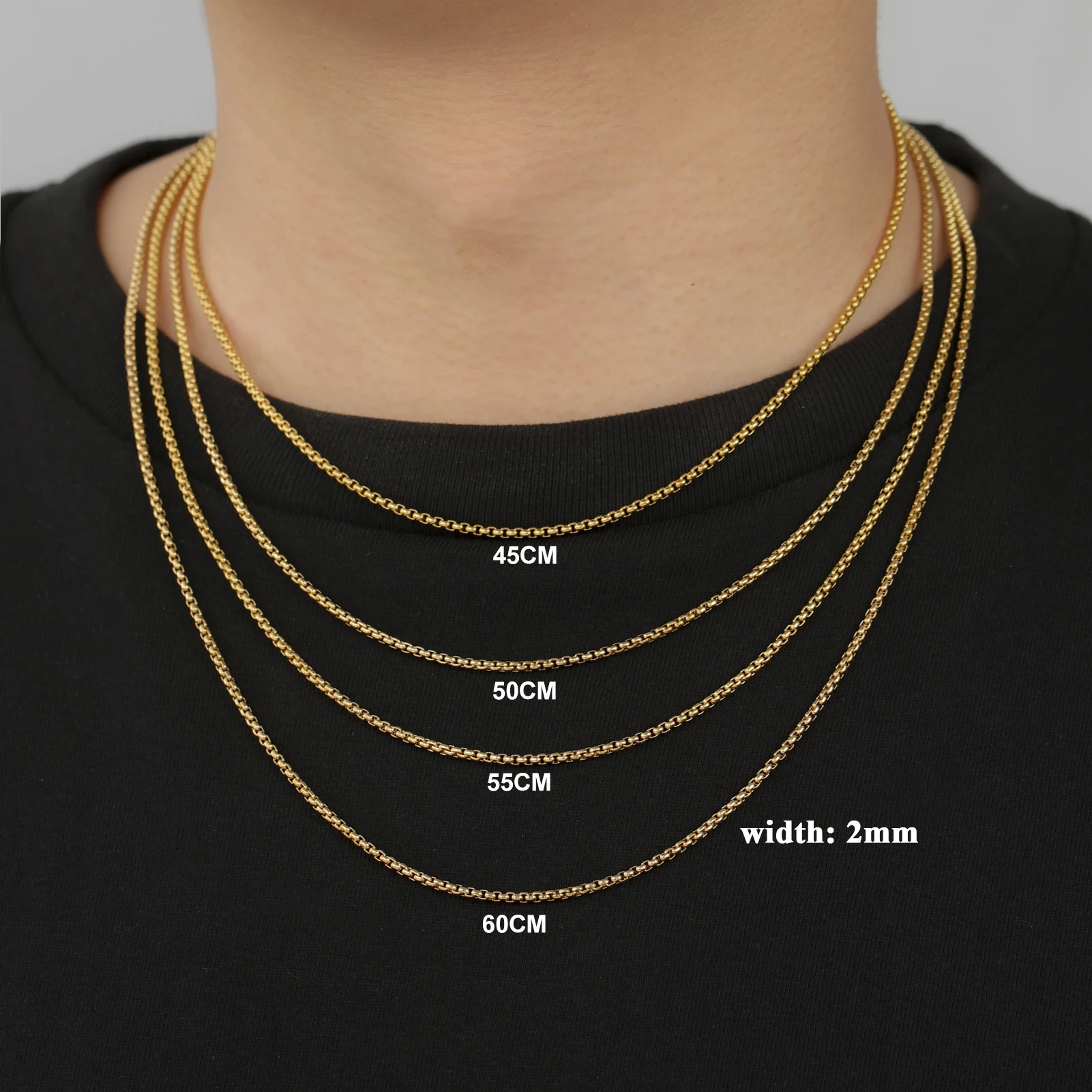 Skyrim Fashion Long Box Chain Necklace Stainless Steel Basic Punk 2-7mm Thick Chains Jewelry Gift for Men Women Wholesale - Image 5