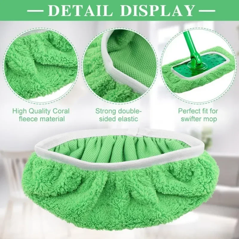 Sweeper Wet & Dry Cleaning Cloths Reusable Microfiber Mop Pads Green Furniture Flooring Mop Head Replacement Washable Rag Towel - Image 6