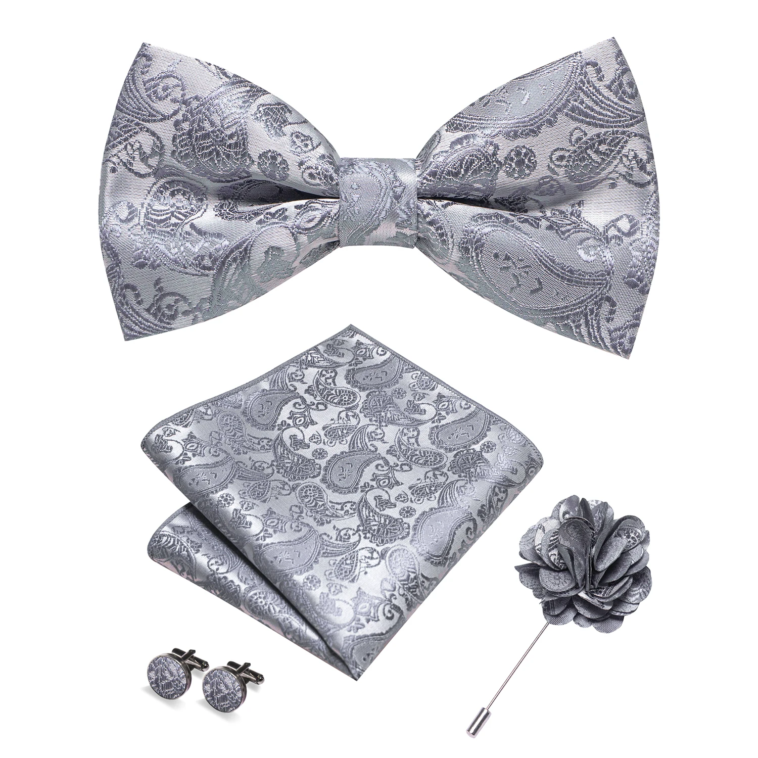 Champagne Silk Jacquard Paisley Mens Bow Tie Brooch Hanky Cufflinks Set Pre-tied Butterfly Knot Bowtie for Male Wedding Business - Image 6