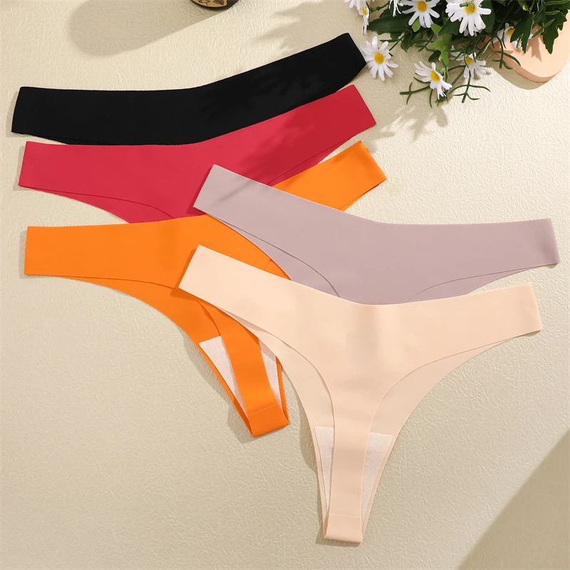 4Pcs Women Seamless Thongs Sexy Breathable Panties Low-Waist Solid Underwear Female Stretch G-string Invisible T-Back Lingerie - Image 2