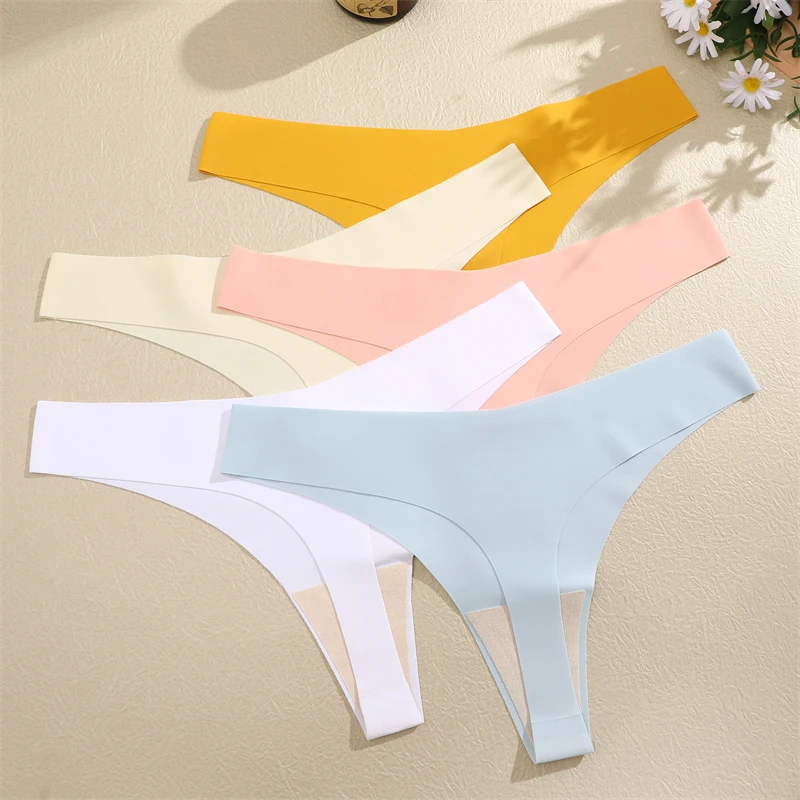 FINETOO 3PCS Women Ice Silk Seamless Underpants Panties Sexy V-Waist Sport Thongs Low Rise 10 Soild Colours Breathable G-string - Image 3