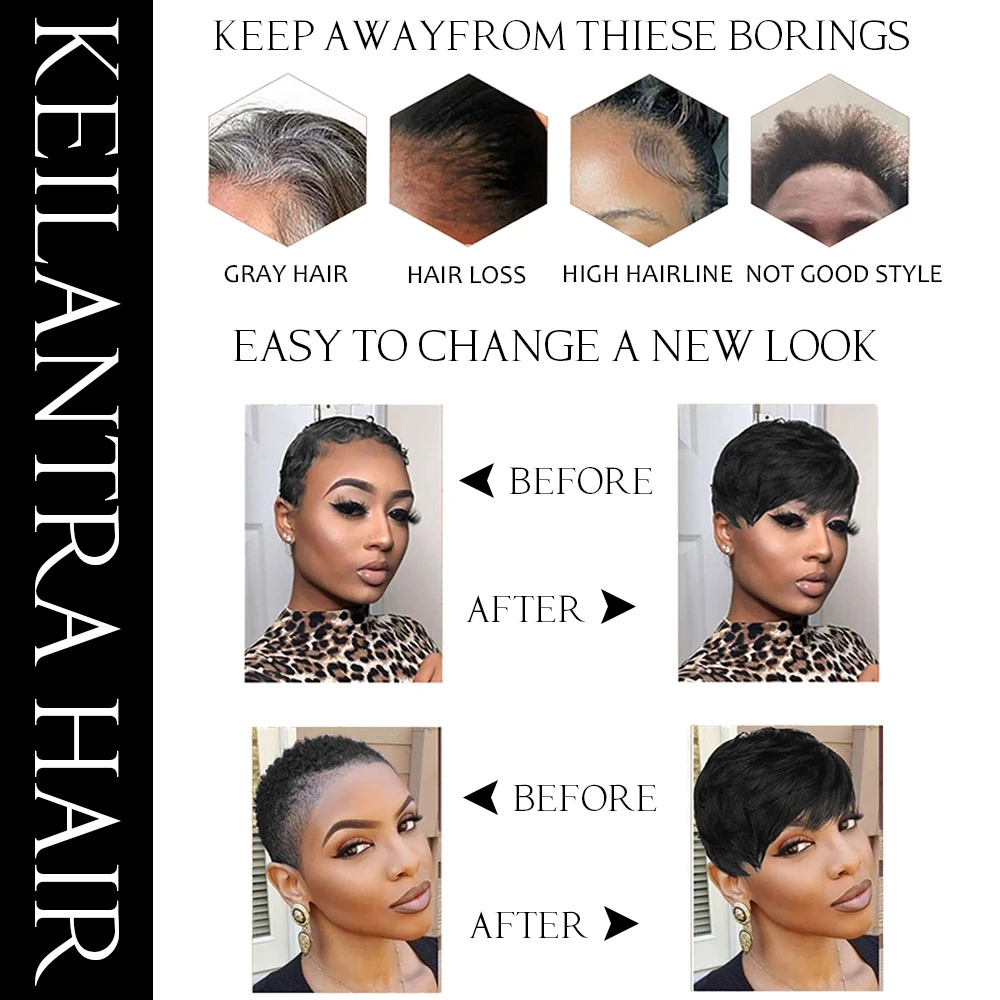 Brown Short Pixie Cut Wig Human Hair For Black Women Machine Made Wigs With Bangs Colored Brazilian Wig Human Hair Wigs - Image 2