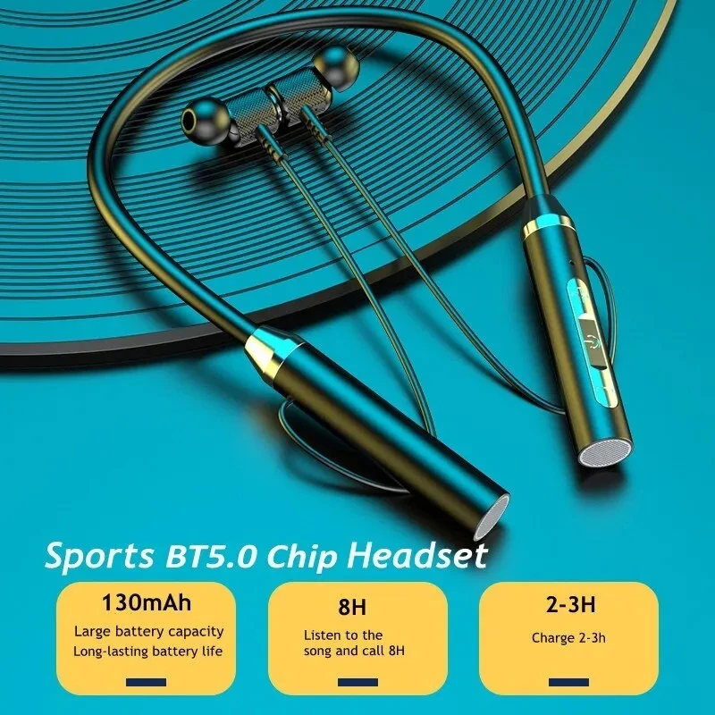 Wireless Headphones Bluetooth 5.0 Neckband Earphones Silicone Hifi 9D Stereo Sports Headset Halter Waterproof Magnetic Earbuds - Image 5