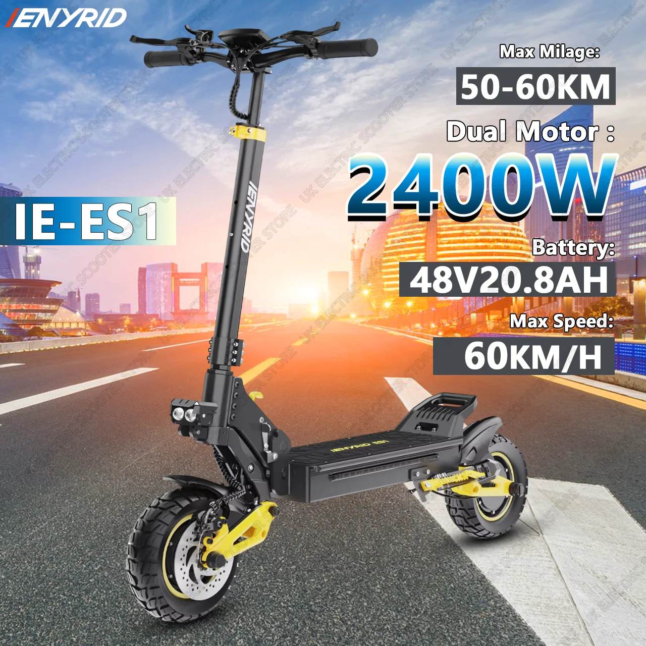 IENYRID IE-ES1 E-Scooter 2400W Dual Motor 48V20.8AH Electric Scooter 10 Air off-road Tires Waterproof Design Electric Skateboard