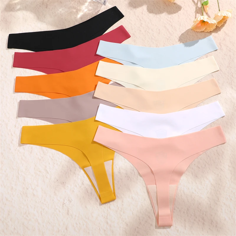 FINETOO 3PCS Women Ice Silk Seamless Underpants Panties Sexy V-Waist Sport Thongs Low Rise 10 Soild Colours Breathable G-string - Image 2