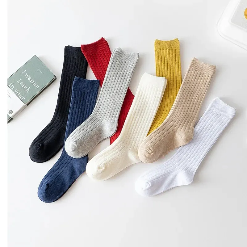 3Pairs/Lot Baby Knee High Socks Kids Girls Boys Soft Cotton Long Sock Cute Spanish Stripe Solid Children Socken For 0-8Years - Image 2