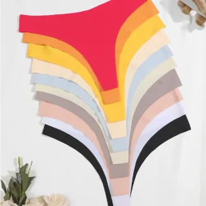 10PCS Ice Silk Seamless Underpants Women’s Panties Sexy V-Waist Sport Thongs V-waist Stretch G-string Breathable Lingerie XS-XL