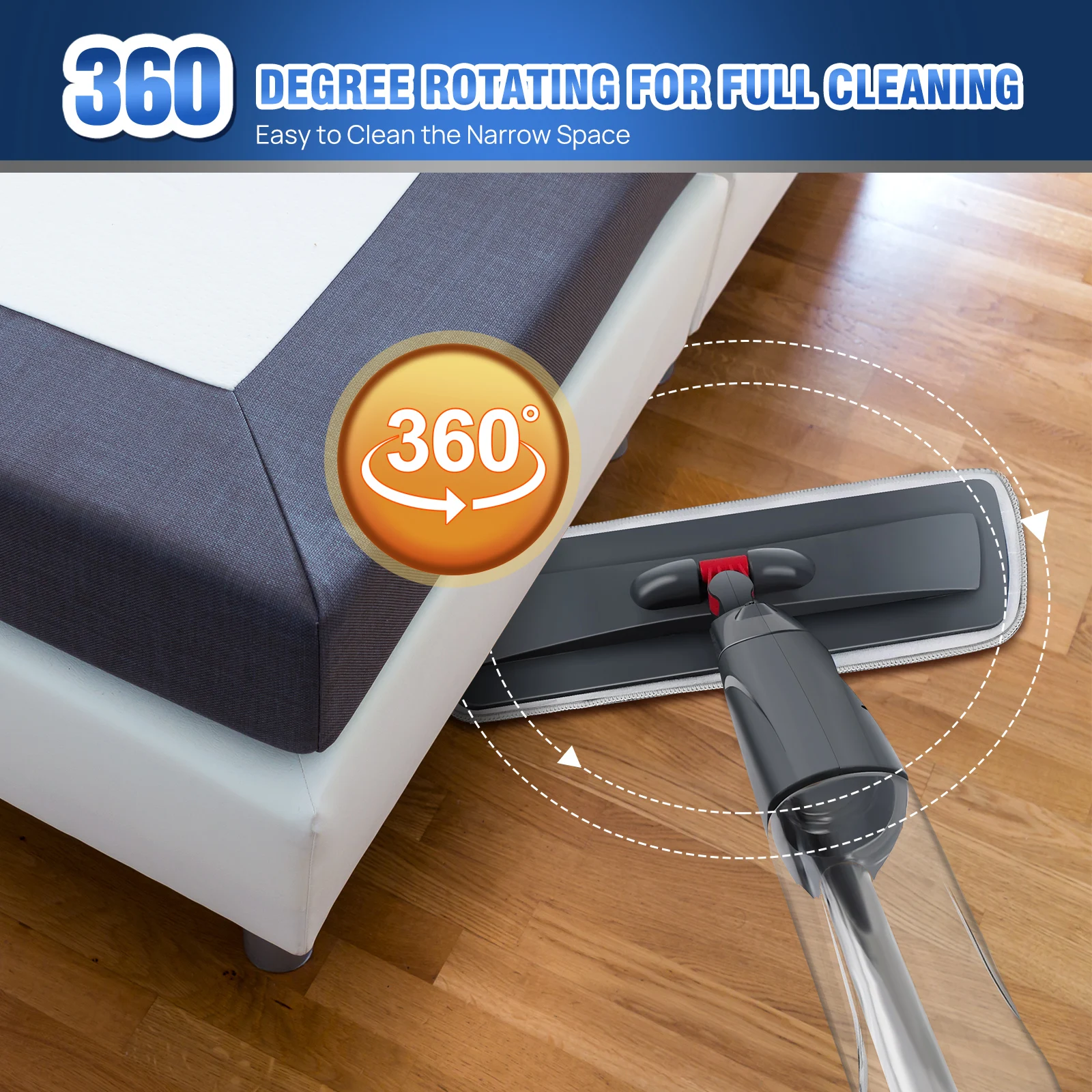 Spray Mop,Microfiber Spray Mop for Floor Cleaning Wet Dry, 360 Degree Spin Dust Home Kitchen Hardwood Floor Flat Mops with 700ML - Image 3