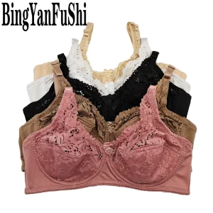 Sexy lace Women Bra Top Full Cup Minimizer Floral large Chest big bust bh thin padded cotton Bralette Underwire push up bras C27