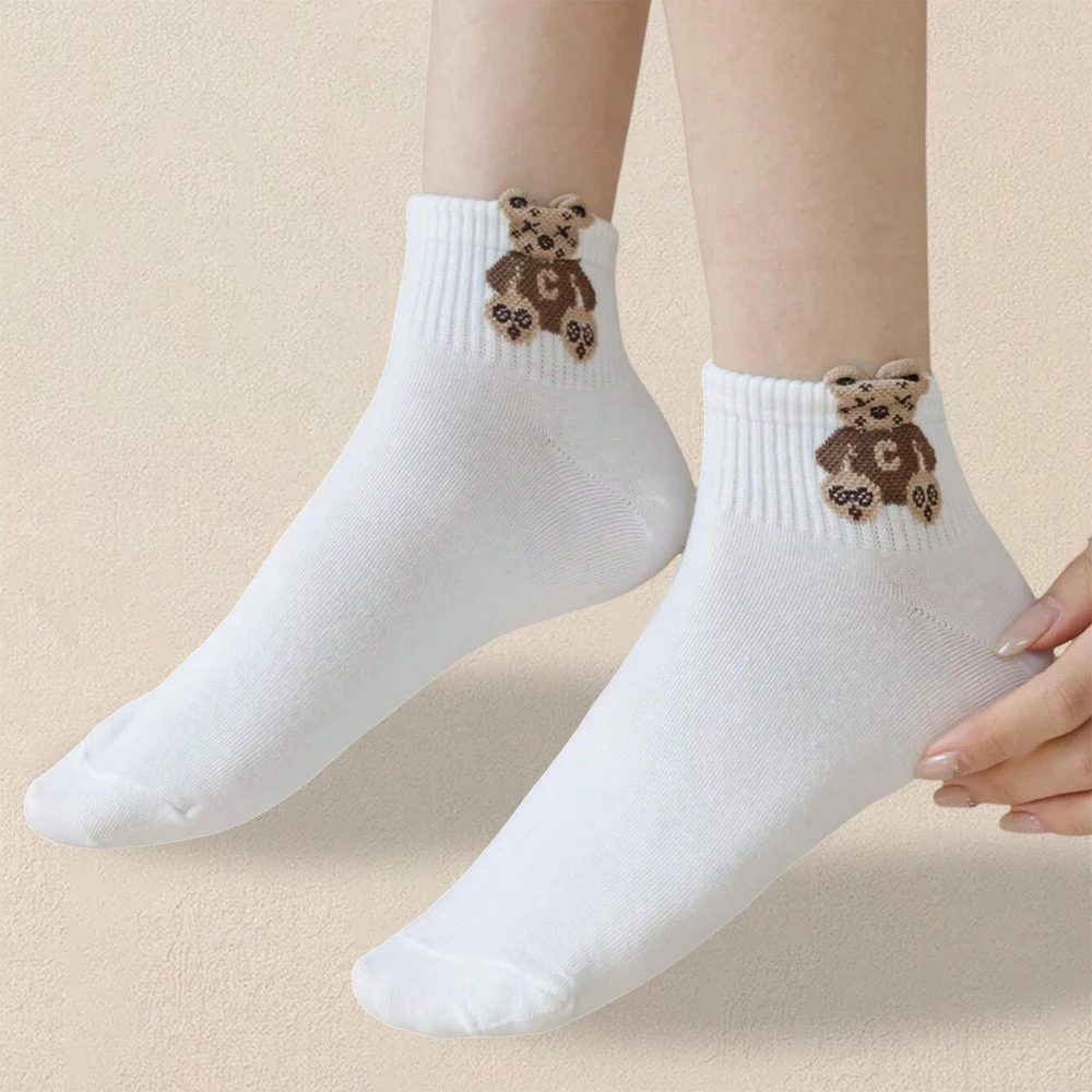 5/10/20 Pairs Women Cartoon Teddy Bear Patterned Ankle Socks Versatile Fashionable Creative Breathable Comfortable Casual Socks - Image 6