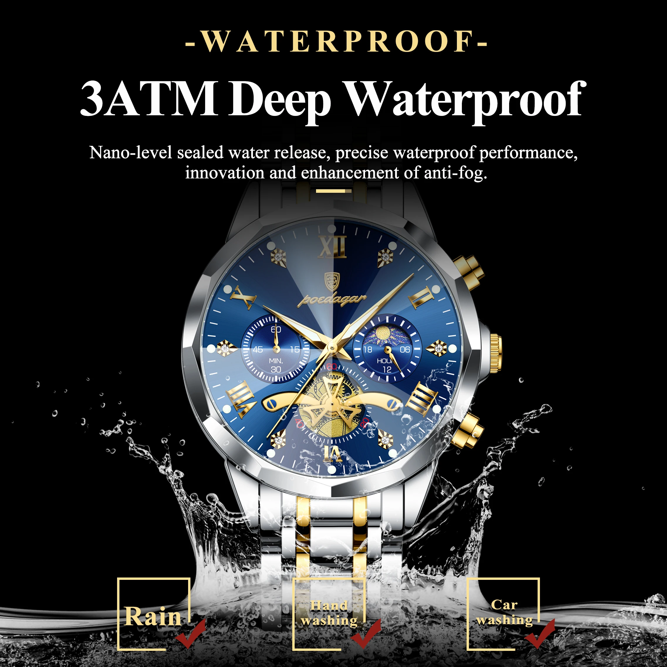 POEDAGAR Luxury Men Watch Top Original Waterproof Luminous Chronograph Man Wristwatch Stainless Steel Quartz Men's Watches Reloj - Image 3