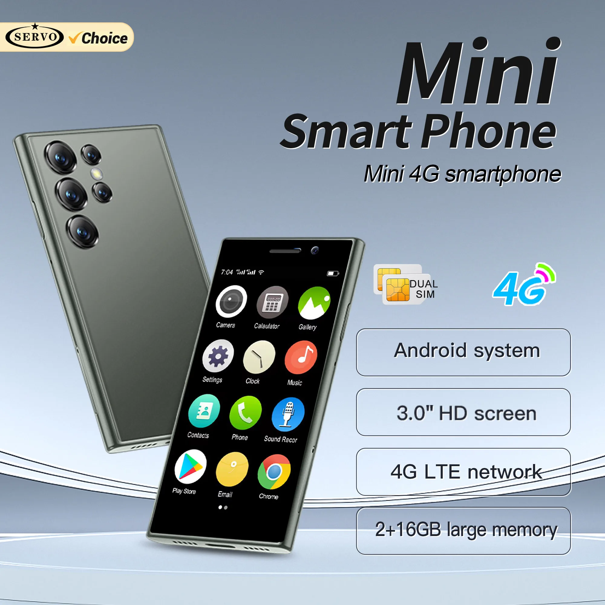 SERVO S24 MINI Android Smartphone 4G Network 2 SIM standby Play Store Face Unlock 3.0" Color Screen Mini Card Smart Mobile Phone