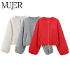 MUJER Red Zipper Bomber Jackets for Women Soft Cropped Jackets Woman 2025 Long Sleeve Woman’s Sports Jacket New in Outerwears