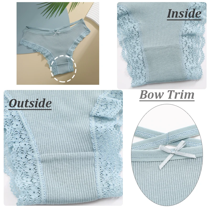 3PCS/Set Women Cotton Panties Sexy Low Rise Lace Brazilian Panties Hollow Out Soft Breathable Lingerie Female Bow Underwear S-XL - Image 3