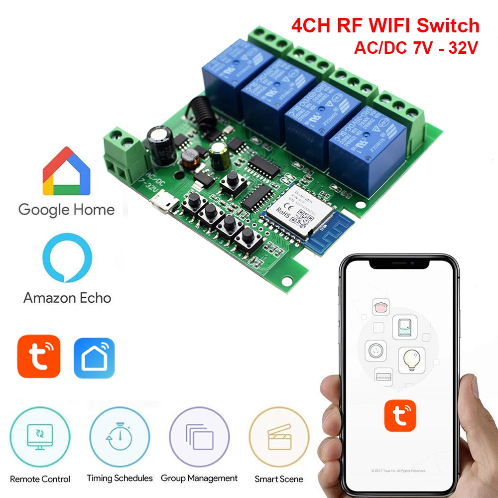 4CH Tuya Relay Smart Wireless Wifi Switch Module 7-32V 85-250V 220V 110V 2200W RF433 10A Receiver For Alexa - Image 2