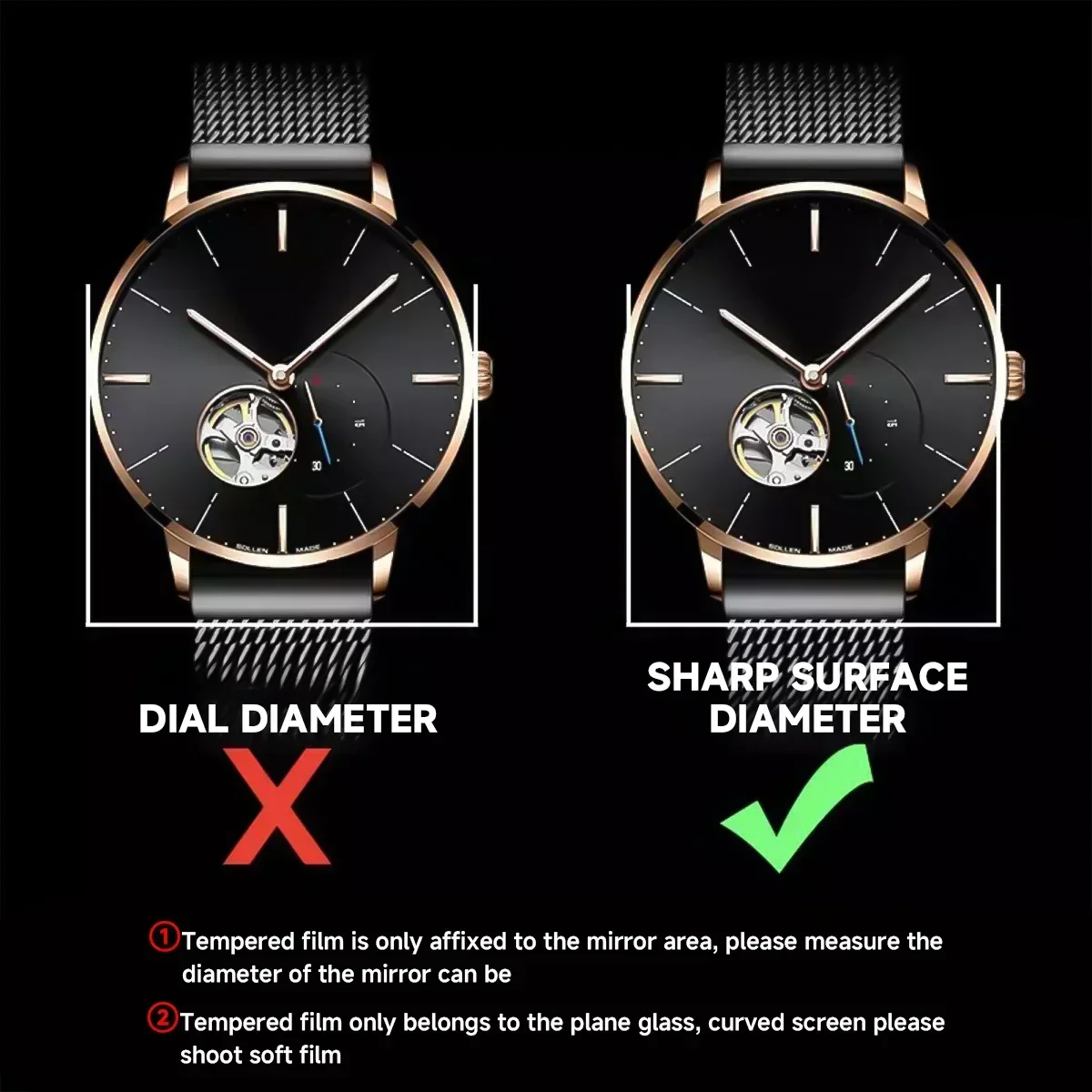 26-46mm Universal Tempered Glass Smartwatch Screen Protector Protective Film 28mm 30mm 32mm 38mm 40mm 41mm 42mm Diameter 2-5PCS - Image 4