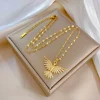 New Sparkly 18K Gold Plated Vintage Phoenix Pendant Necklaces For Women Retro Style Female Daily Wear Stainless Steel Neck Chain