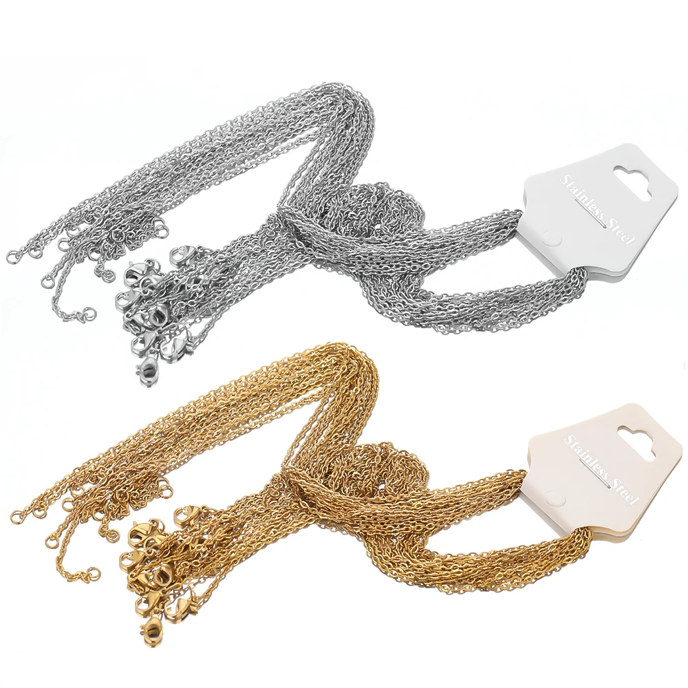 10pcs 50cm 2mm Gold Color Stainless Steel Link Chains Necklaces Fashion Jewelry Cuban Chains Wholesale Chain DIY Crafts Supplies - Image 3