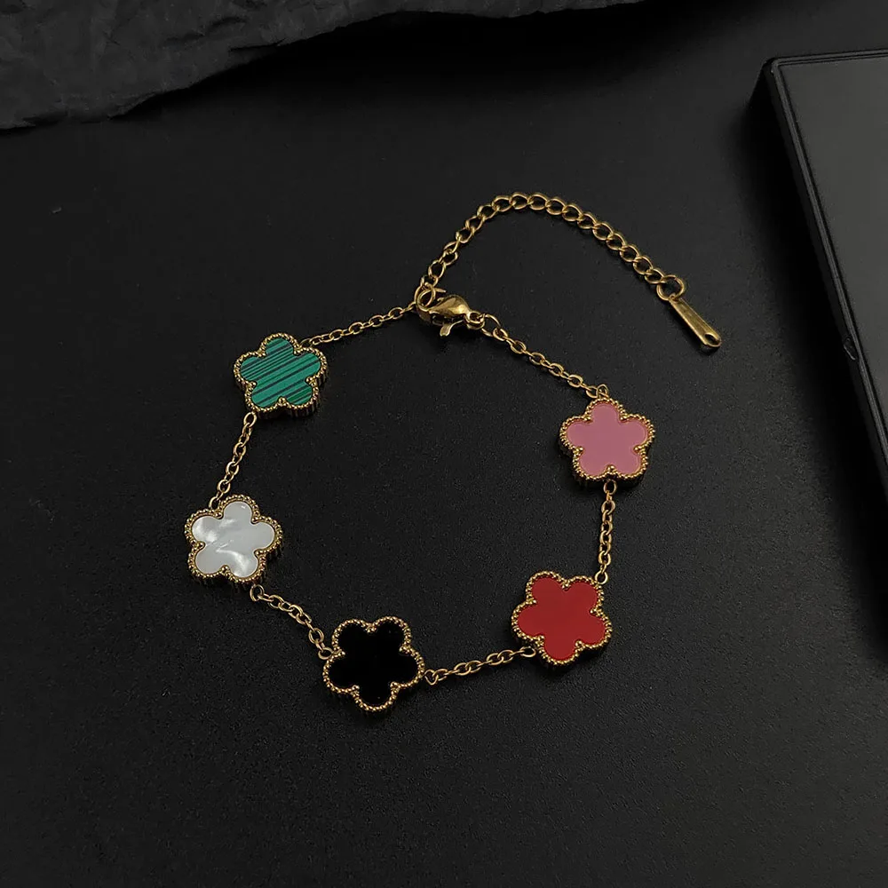 Mussel five-leaf plum blossom stainless steel women's exquisite chain bracelet, 18K gold plated, light luxury, lucky jewelry - Image 2