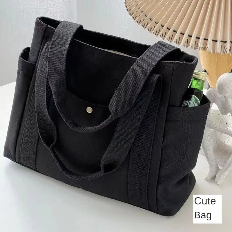 Large Capacity Canvas Solid Letter Tote Bag Versatile Handbag for Commuter Work Student Class Underarm Women's Bag shopping bag - Image 3