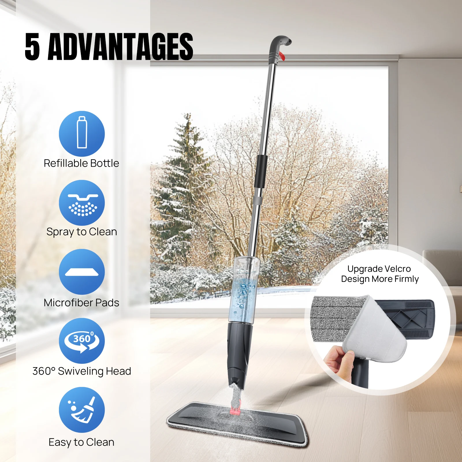 Spray Mop,Microfiber Spray Mop for Floor Cleaning Wet Dry, 360 Degree Spin Dust Home Kitchen Hardwood Floor Flat Mops with 700ML - Image 2