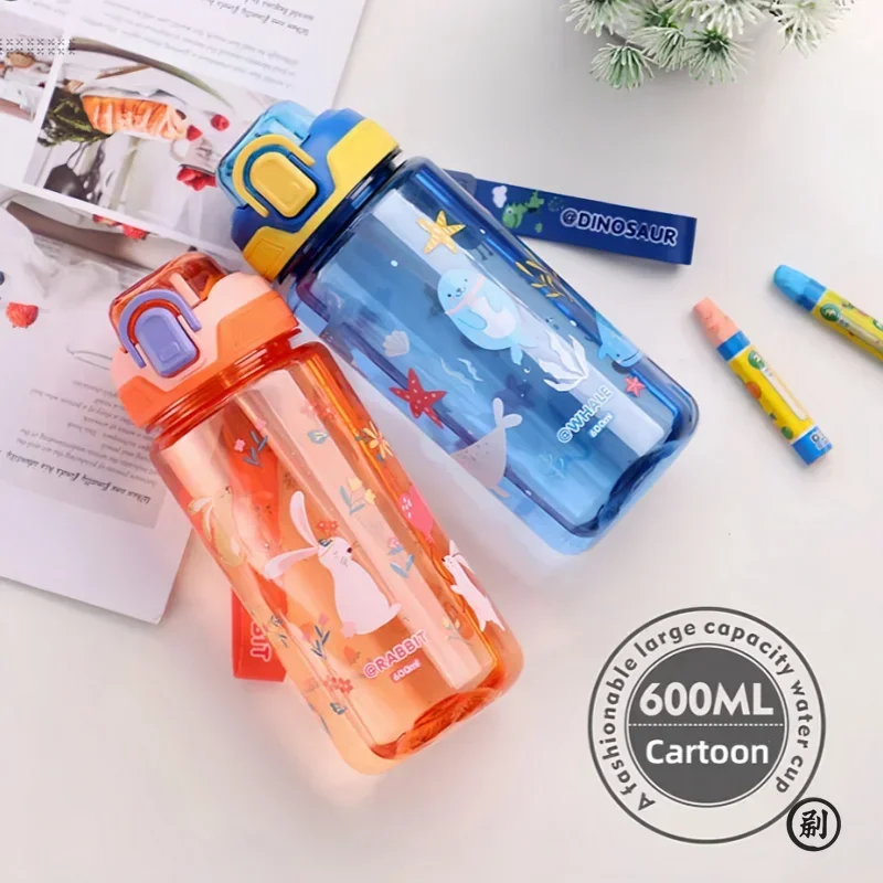 600ml Dinosaur Water Bottle For Kids Water Sippy Cup With Silicone Straw Leakproof Plastic Water Bottles Summer Kids Water Cup - Image 5
