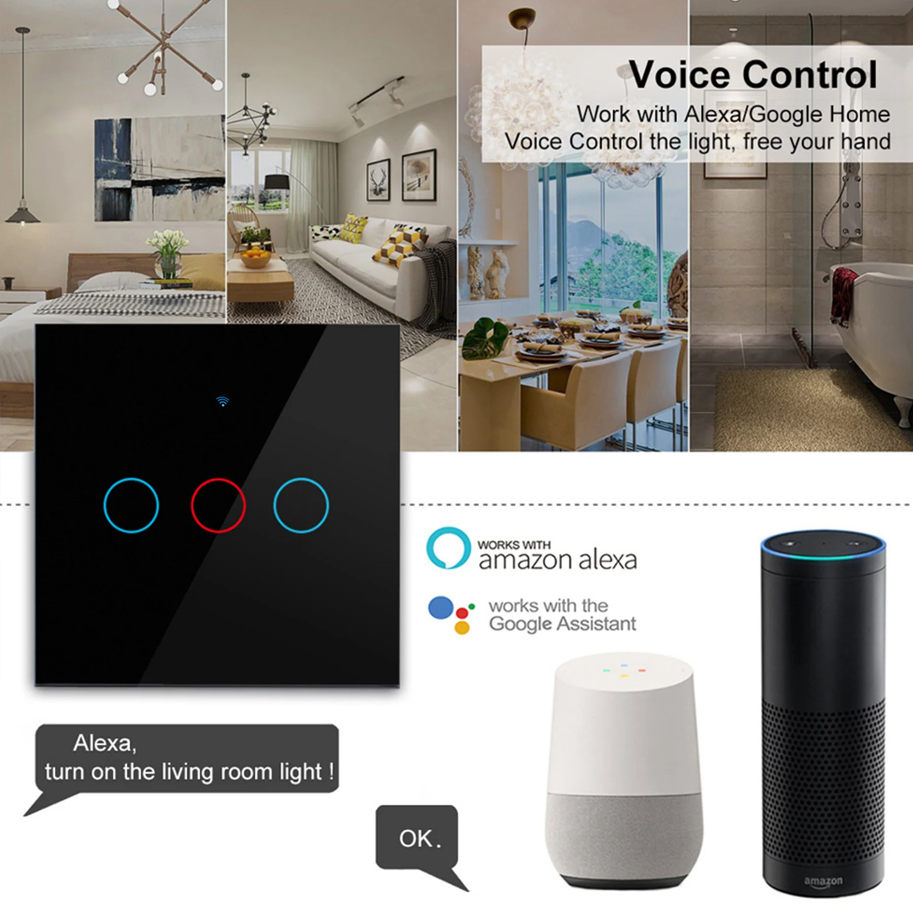 Tuya Smart Life Light Switch WiFi Touch Sensor Smart Switch App Remote Control No Neutral Wire 110V 220V For Alexa Google Home - Image 2