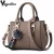 Embroidery Messenger Bags Women Leather Handbags Bags for Women Sac a Main Ladies hair ball Hand Bag